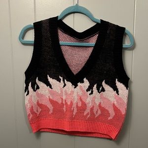 Pink Flame Cropped Sweater Vest